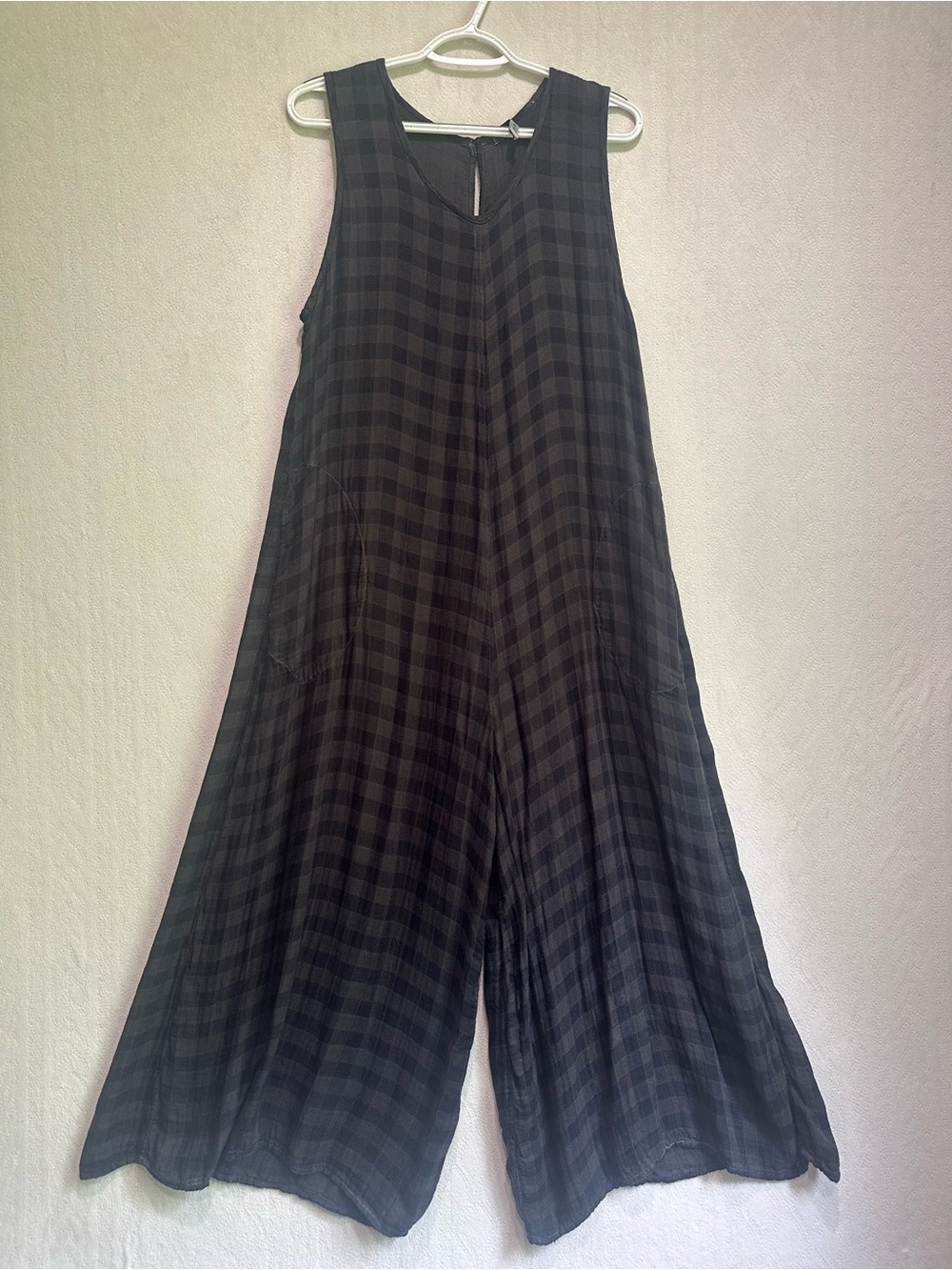 Cut Loose Black Plaid Sleeveless Wide-Leg Jumpsuit Sz M USA Made Sleeveless